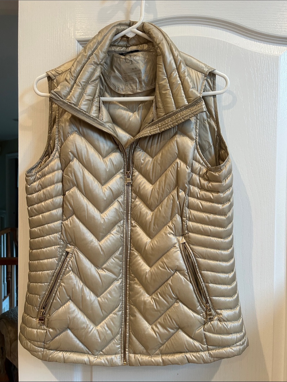 Calvin Klein Metallic Taupe Quilted Puffer Vest
